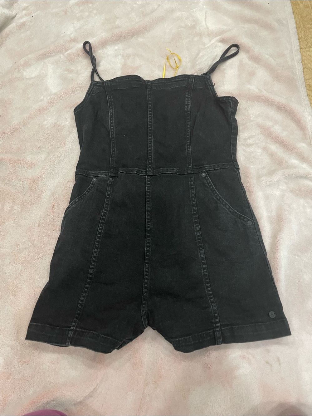 Volcom Black Denim Short Romper Cruz Control with Pockets Size M, 8